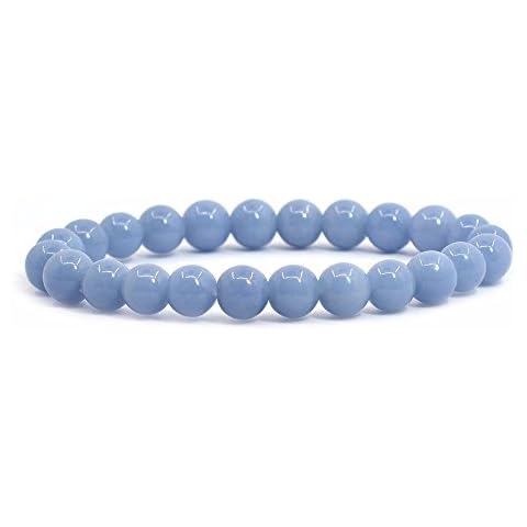 Justinstones Natural Angelite Gemstone 8mm Round Beads Stretch Bracelet 7 Inch Unisex Cover