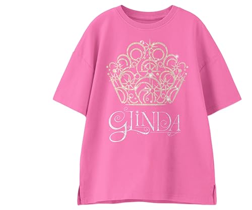 Wicked Glinda Crown Girl's Pink Crew Neck Short Sleeve Oversized Drop Shoulder Tee