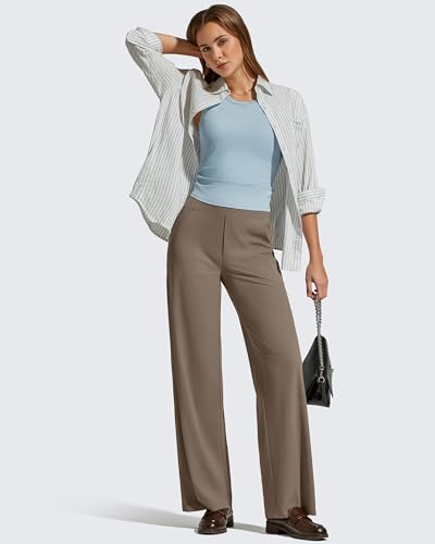 G4Free Pants for Women Stretchy Wide Leg Sweatpants High Waist Straight Leg Sweat Pants Workout Travel(Dark Brown,S,Petite) - image 6