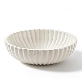 WUUAHOME Large Decorative Fruit Bowl for Kitchen Counter, Travertine Stone Look Modern Minimalist Snack Candy Bowl for Table Centerpiece Decor, Home, Office, Hotel, Entryway (White)