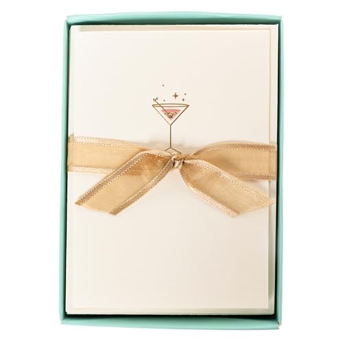 Image of Graphique Pink Martini Cards, Pack of 10 Cards with Envelopes, All Occasion Greetings, Blank Inside, Gold Foil Embossing, La Petite Press Collection Boxed Set, 3.25 inch x 4.75 inch