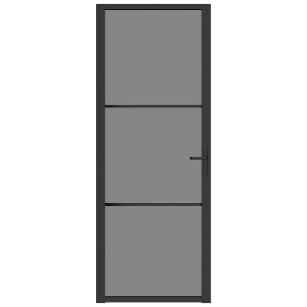 vidaXL Porte Intérieure Porte Vitrée Porte à Panneaux Chambre à Coucher Salle de Bain Maison 76x201,5 cm Noir Verre ESG et Aluminium