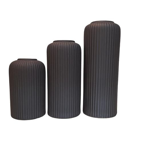 Image of KREATIVE ART'S Black Flower Vase for Living Room | Ceramic Vase for Home Decor | Home Decoration Items for Living Room & Hall | Black-Ceramic Vase Set of 3 - Modern Home Decor Items