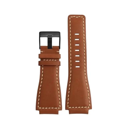 34 * 24mm Cowhide Leather Watch Strap Compatible With Bell Ross B&R BR-01 BR-03 Men's Bracelet Convex Silicone Rubber Watchband Send Tools(Brown-black)