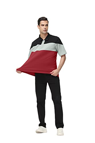 Men's Outdoor Performance Tactical Polo Shirts Long and Short Sleeve, Moisture-Wicking, Sun Protection(Red Gray,3XL) - Thumbnail 4
