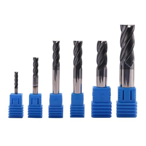 Image of 6Pcs 4 Flute Solid Carbide Square End Mills Set(1 /8 inch - 1 /2 inch), AlTiN Coated | 1 /8 inch, 3 /16 inch, 1 /4 inch, 5 /16 inch, 3 /8 inch, 1 /2 inch, 6Pcs End Mill Bit Set , 35 Degree Helix, CNC Router Bit