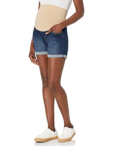 Three Seasons Maternity Women's Maternity Roll Cuff Denim Short, Dark wash, Extra Large