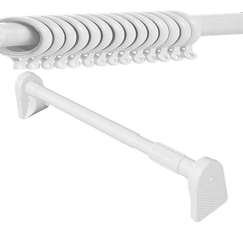 scktoo 突っ張り棒3.6m 極太 ステンレス 伸縮棒 クローゼットロッド 強い負荷 ドリル不要 カーテンロッド シャワーカーテンロッド 物干し竿 洗濯干し 室内 強力 つっぱり棒3.5m以上 (245cm-360cm ホワイト, 20カーテンスリップ