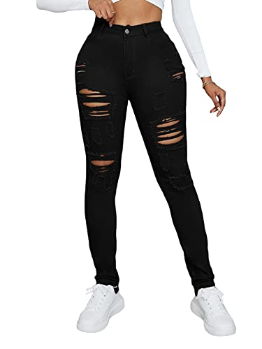 Floerns Women's High Waist Ripped Skinny Jeans Distressed Stretchy Denim Pants
