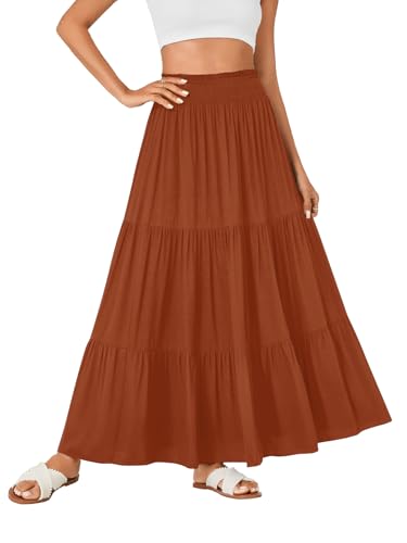 KIFOVEN Women’s Maxi Skirt Summer Elastic High Waist A-Line Long Skirt Flowy Tiered Ruffle Casual Boho Midi Skirt