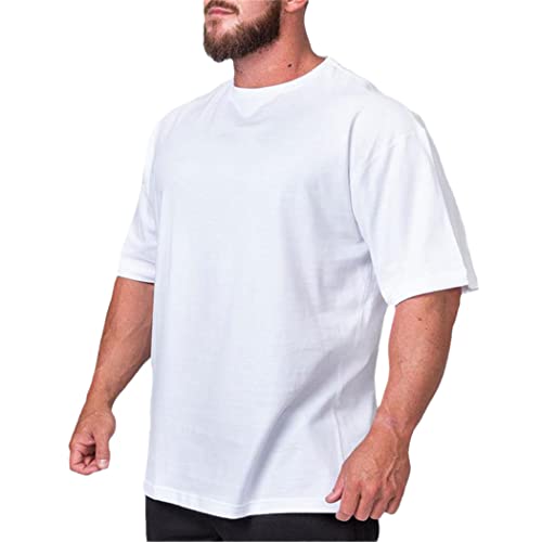 T-shirt en coton pur blanc pour homme manches courtes coupe ample sport