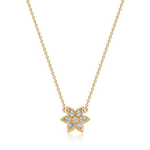 Mevecco Gold Dainty Necklace,14K Gold Plated Cute CZ Pendant Neckalce Horizontal Hammered Cubic Zirconia Flower Necklace for Women