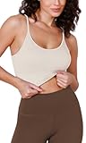 ODODOS Seamless Sports Bra for Women Ribbed Camisoles Non Padding Yoga Bra Crop Tank Tops, Ivory, Medium