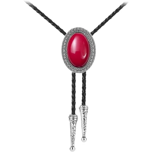 Image of AZORA Western Cowboy Bolo Tie Men Leather Necktie Leather Cord Turquoise Stone Bolo Ties for Men Women