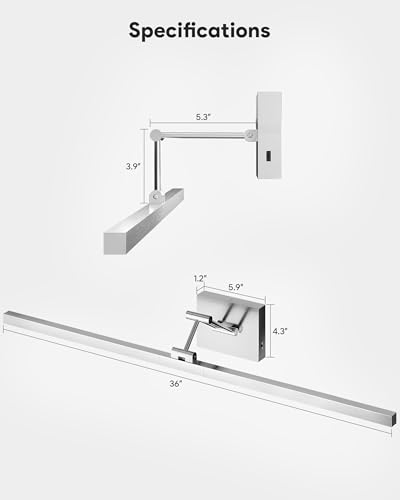 Image of VONLUCE 36 inch LED Bathroom Vanity Light, 3CCT Modern LED Vanity Lights with 360 Rotatable Head Swing Arm, 15.4W Bathroom Light Fixture Over Mirror, LED Lights for Bathroom Bedroom, Brushed Nickel | 3CCT, Flicker-free, 360 Rotatable Head & Swing Arm, IP44 waterproof Bathroom Light Fixture Over Mirror for Bathroom, Picture