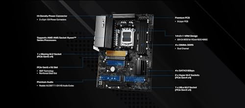 Image of ASRock B850 Pro-A AMD AM5 ATX Motherboard, Supports AMD Ryzen 9000 /8000 /7000 Series Processors, DDR5 8000+ (OC), PCIe 5.0, 2.5G LAN, BIOS Flashback, 14+2+1 Power Phase