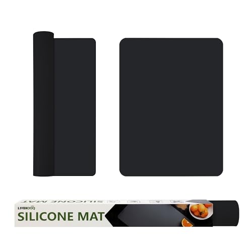 Silicone Mat for Kitchen Counter, Silicone Mat Trimable to Size (Black, 15.7×11.8inch-2pcs), BPA-Free Silicone Placemat, Heat-Resistant NonSlip Table Mat for Air Fryer, Countertop Protector Mat