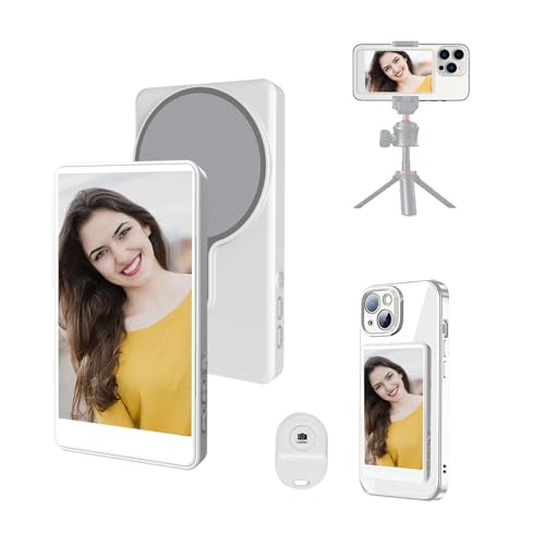 Phone Vlog Selfie Monitor Screen, Magnetic Vlog Selfie Monitor Screen with Remote Control, Wireless Back Camera Monitor for Vlog Live Stream TikTok YouTube, Compatible with iPhone & Android (White)
