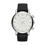 Emporio Armani Watch For Men, Chronograph Movement and 46mm Case Size with Stainless steel, Leather or Silicone strap Off-White und Silberton , 46MM