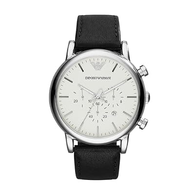 Emporio Armani Orologio Uomo, movimento cronografo al quarzo, cassa in acciaio inossidabile 46 mm con cinturino in pelle, AR1807, Bianco Sporco e Argento, 46 mm