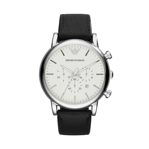 Emporio Armani Relógio social masculino cronógrafo com movimento de quartzo, Couro branco e preto, 46 mm, Cronógrafo.