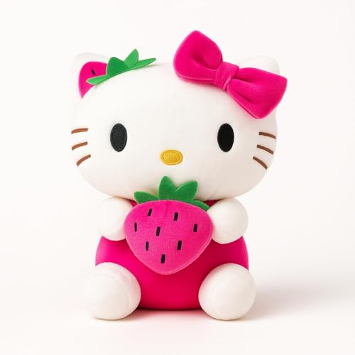 Image of Tinytotem Soft Toys Plush Stuffed Hello Kitti Strawberry Cat Doll for Daughter Kids Boys Girls Large Size Teddy Cute Kitti Kids Birthday Gift (Red) (Size 30 CM)