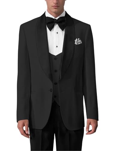 Men's 3 Pieces Slim Fit Suit Shawl Collar One Button Blazer Jacket Wedding Tuxedo Suits Vest Pants for Men
