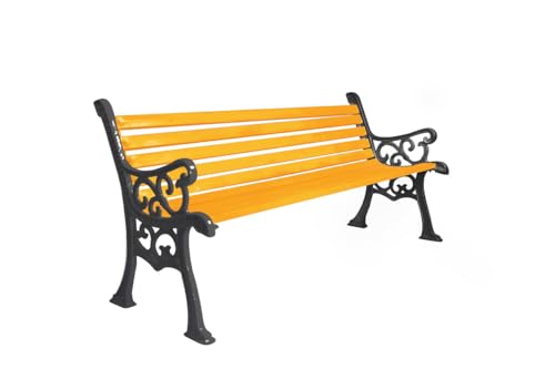 Image of Amazon Brand - Solimo Cast Iron 3 Seater Garden Bench | Durable Outdoor Park Bench for Balcony Patio Terrace, Living Room | Ideal Outdoor-Indoor Seating Furniture (Yellow)