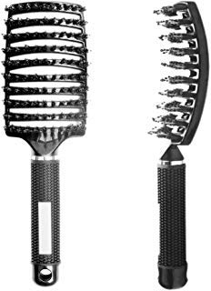Boar Bristle Hair Brush,Curved Curly Brush Ionic Hair Vented Brush, Bristle Hair Brush for Men, Women, Long, Thick, Thin, Straight, Curly & Tangled Hair Brush for Blow Drying
