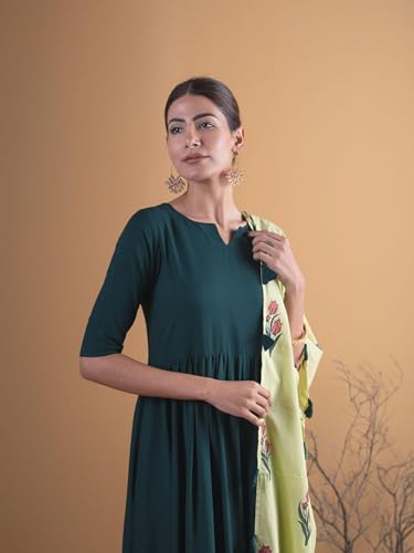 Image of Libas Women's Printed Rayon Anarkali Kurta With Palazzos & Dupatta