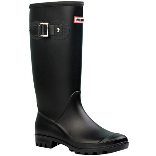 wealsex Moda Botas de Agua Mujer Lluvia Altas Zapatos Impermeables Goma Botas Largas Wellington Botas (Negro,39)