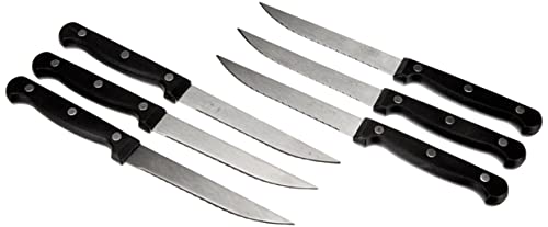 LE COUTEAU DU CHEF Lot de 6 Couteaux à Steak 3 Rivets Acier Inoxydable/ABS Noir