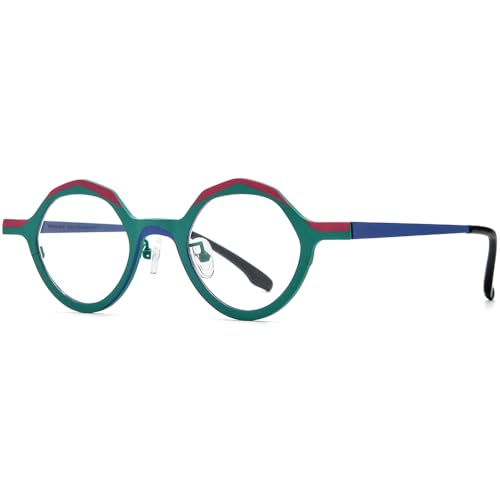 Image of FONEX Colorful Pure Titanium Glasses Frame Women Retro Round Eyeglasses