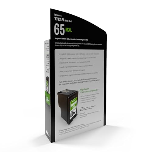 Image of VersaInk-Nano 65 MXL Titan-Magnetic (MICR 3-in-1) Black Ink Cartridge Replacement of 65 and 65 XL, Works with Deskjet 3700, 2600 Series, Envy 5000 Series