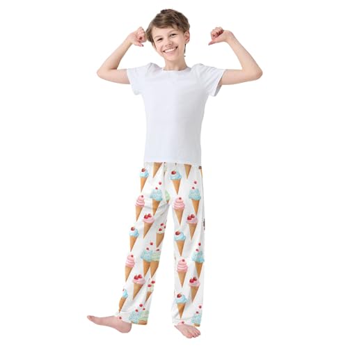 Ice-cream Pattern Pajama Pants Lounge Sleep Pants Elastic Waist Long Pajama Bottoms with Pockets for 6-14 Years3