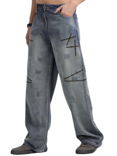 Image of GRECIILOOKS Baggy Jeans for Men | Mens Wide Leg Relax Fit Jeans | Baggy Jean's for Boys | Oversized Jean's for Everyday Streetwear
