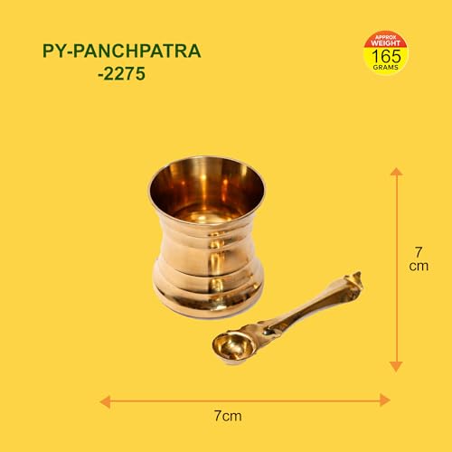 Image of Pure Brass Panchpatra | Handcrafted Panchpatra for Puja | Traditional Brass Panchpatra with Spoon | Spiritual Home Decor - 2275