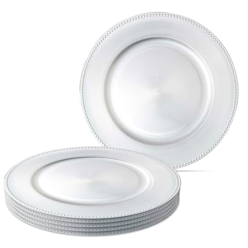 Decorative Charger Plate with Beaded Rim, 13 inch Round, Set