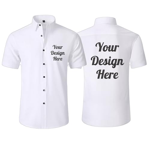 TOPTIE Chemises habillées à logo personnalisé manches courtes extensibles pour hommes pour les salons professionnels et les conférences, blanc, XL