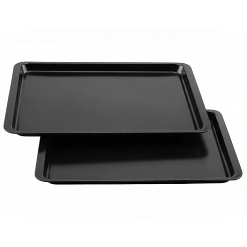 2 Pack Baking Tray Set, Carbon Steel Oven Trays Baking Sheets with Non-Stick Non-Toxic Coating, Commercial Grade Cookie Pans for Home Kitchen Restaurant Baking, 37x25.5cm Large Rectangular（Black）