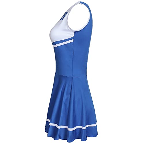 Women's Musical Uniform Fancy Dress Cheerleader Costume Outfit (Blue) #TOP2