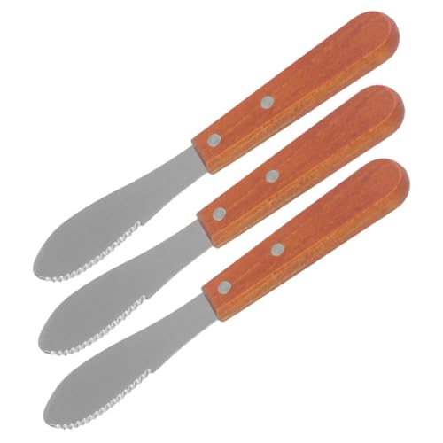 LOORGVEL Juego De Cuchillos Para Queso y Mantequilla 3 Piezas Mango De Madera, Acero Inoxidable Multifuncional, Espátula Práctica Para Untar, Utensilios De Cocina Domésticos y Uso En Restaurantes