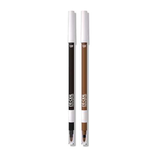 FAE Beauty 24Hr Longstay Eye-Deal Intense Gel Kajal -Smudgeproof, Waterproof, With Built-in Sharpener & Fine Bristle Brush|Matte Finish| One Swipe Application, Non-Irritant- Black Sesame & Brown Sugar | Pack of 2
