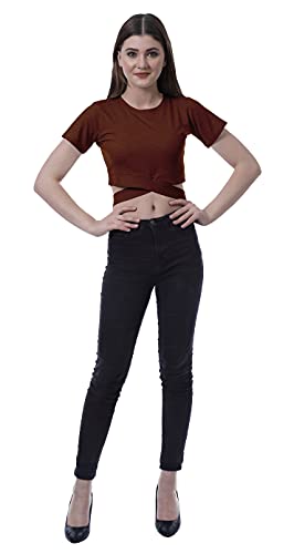 Tee shirt col rond femme respirant Moomaya à ourlet croisé élégant