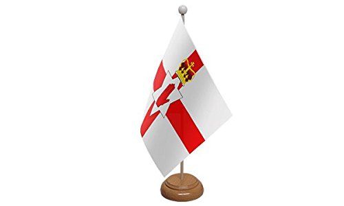 9" x 6" Northern Ireland Red Hand Of Ulster Irish Large Desktop Table Flag With Wooden Base & Pole Ideal For Party Conferences Office Display