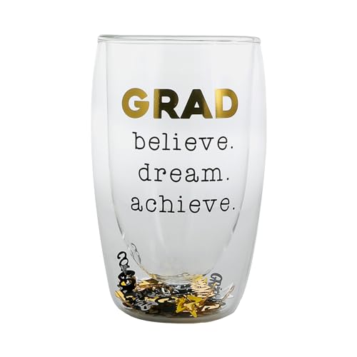 Pavilion Gift Company - Grad: Believe. Dream. Achieve. - 14 oz Double-Wall Drinkware Cup Glassware College Associates Undergrad Masters Doctorate High School Graduation Gift Present