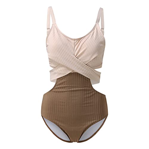 Genérico Bañador Pecho Grande Push Up Trajes de Baño Mujer Trajes de Baño Talla Grande para Mujer,con Control Barriga,Up con Bañador Sexy (Brown,XXXL)