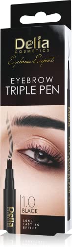 Delia Cosmetics - Triple Stylist Pen - Schwarz - Augenbrauenstift - Haltbarkeit rund um die Uhr - Natürlicher Effekt - Präzises Auftragen