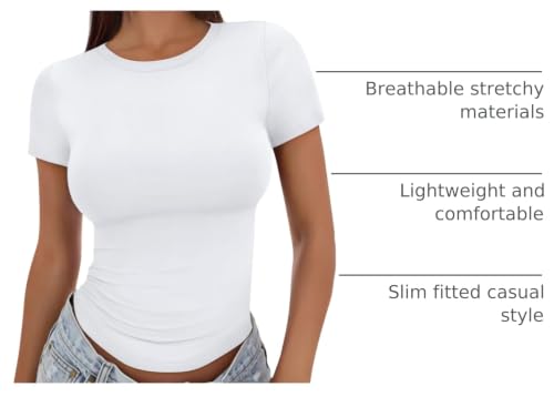 Image of Trendy Queen Womens Fitted Short Sleeve Shirt Buttery Soft Top Stretchy Tee | Crewneck Crop, Basic T, Workout Gym Outfits, Cute Summer, Y2k Going Out, Fashion Clothing, Compression Streetwear