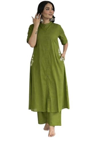 Image of MITZO Cotton Straight Kurta with Palazzo | Co-Ord Set for Women | Stylish Kurta Set for Women | Party & Casual Wear Kurti Set